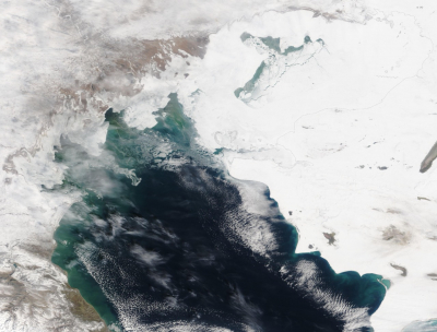 Hydrometeorological situation in the northwestern part of the Caspian Sea in winter 2025